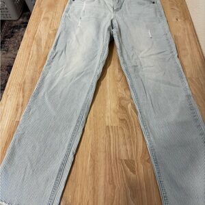 Wit & Wisdom Women's Pinstriped Ankle Jeans in Light Gray